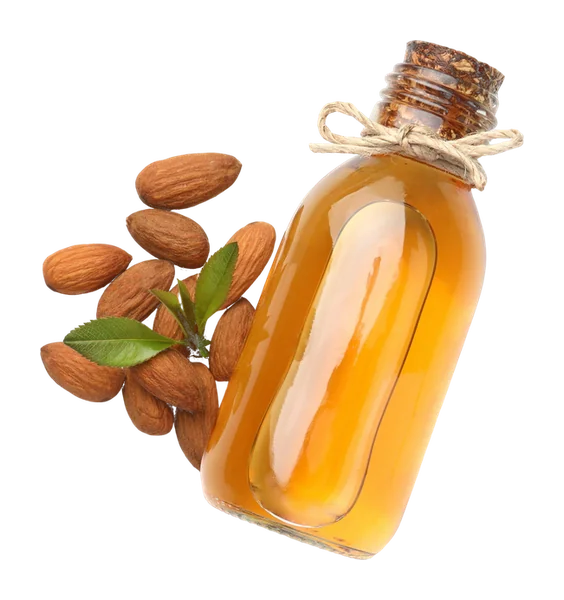 Sweet almonds and a dish of cold-pressed almond oil